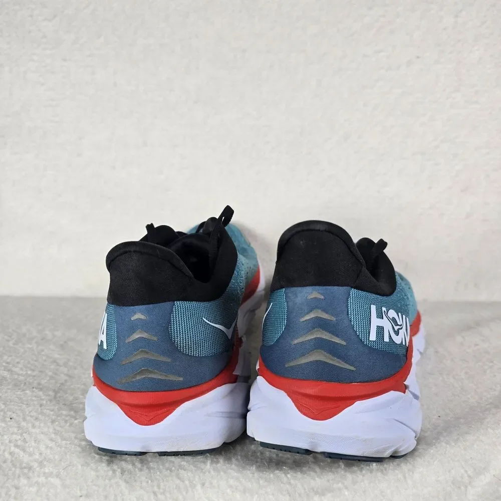 Hoka One Clifton Mens Size 12.5 D Blue Red Athletic Running Shoes Sneakers